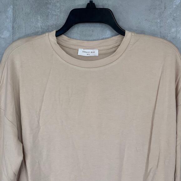 SOPHIE RUE Tan Crewneck Drawstring Hem Pullover Long Sleeve Sweater SZ S - Picture 3 of 8